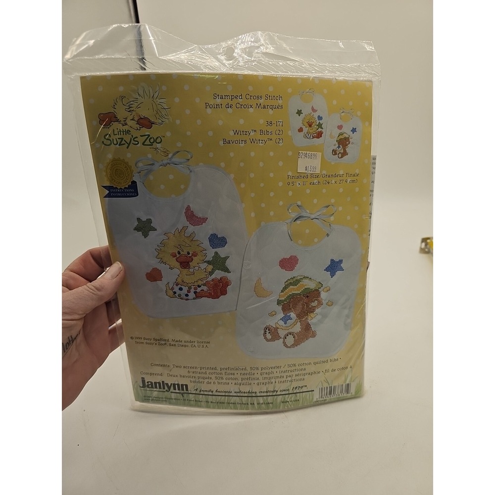 Vintage Janlynn Little Suzy's Zoo Witzy Bibs 2 Designs Duckling Teddy Bear